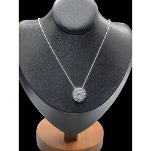Roman Numeral Crystal Pendant Necklace White Gold Plated Sparkling Center 17"